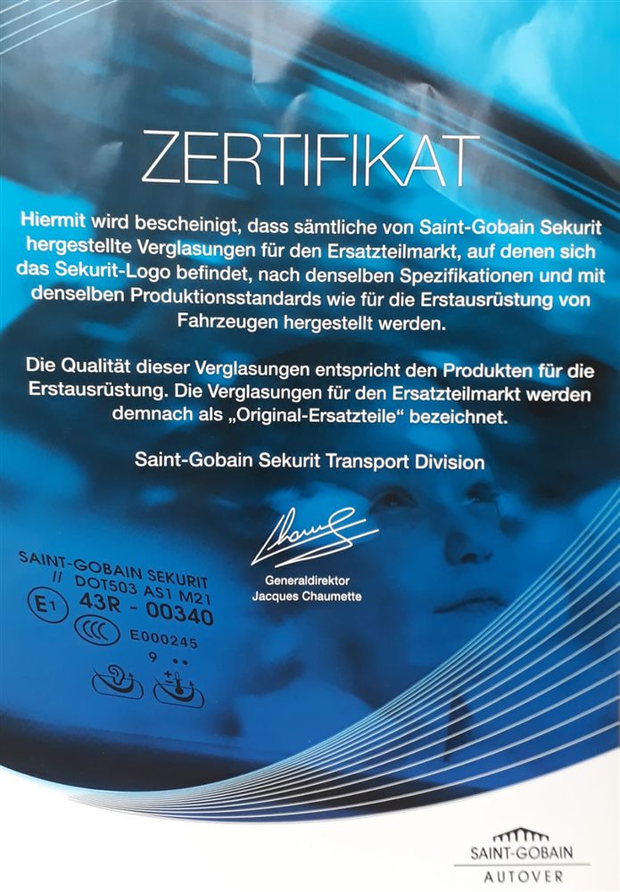 Zertifikat Sekurit Markenglas